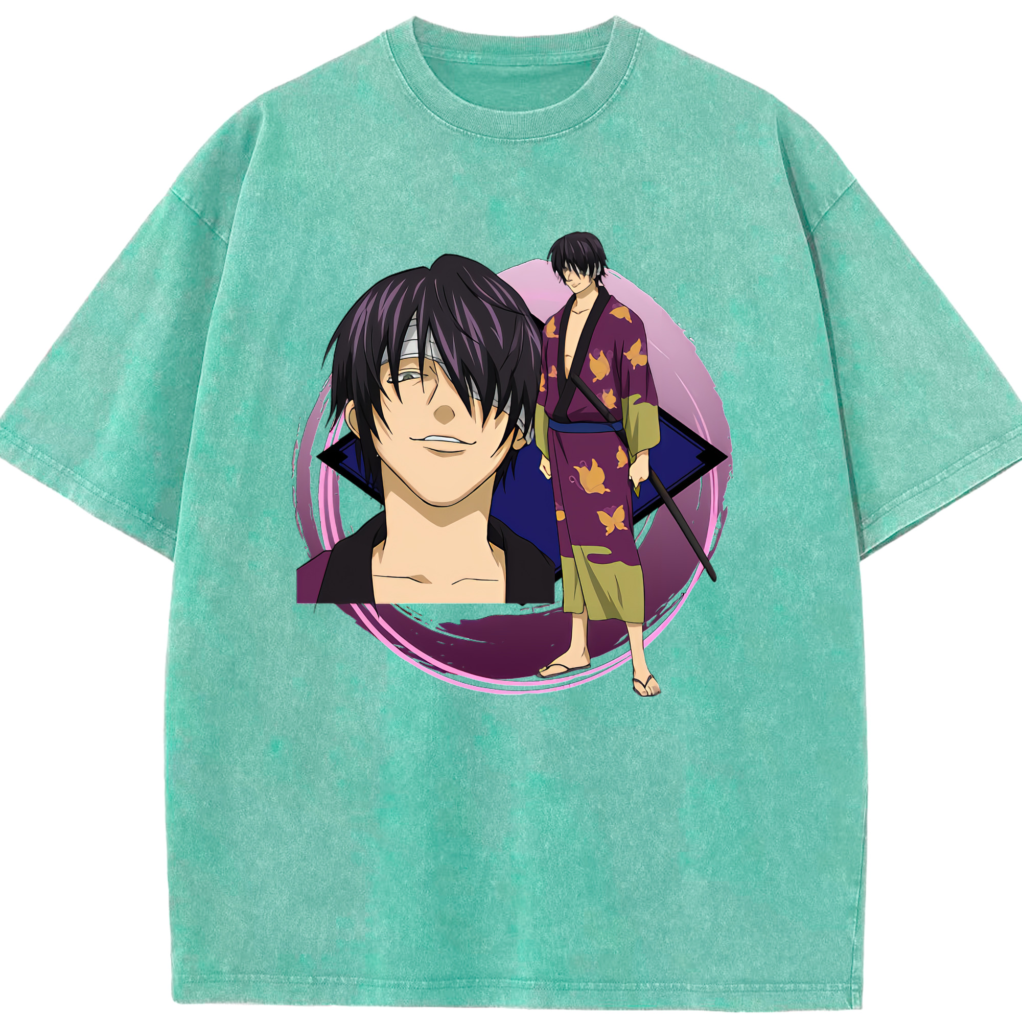 （画像用） ぎんたま 坂田銀時（さかたぎんとき） 神楽 志村新八（しむら しんぱち） GINTAMA Sakata Gintoki Kagura Shimura Shinpachi 綿100% ヴィンテージ風 半袖Tシャツ（フロントプリント）